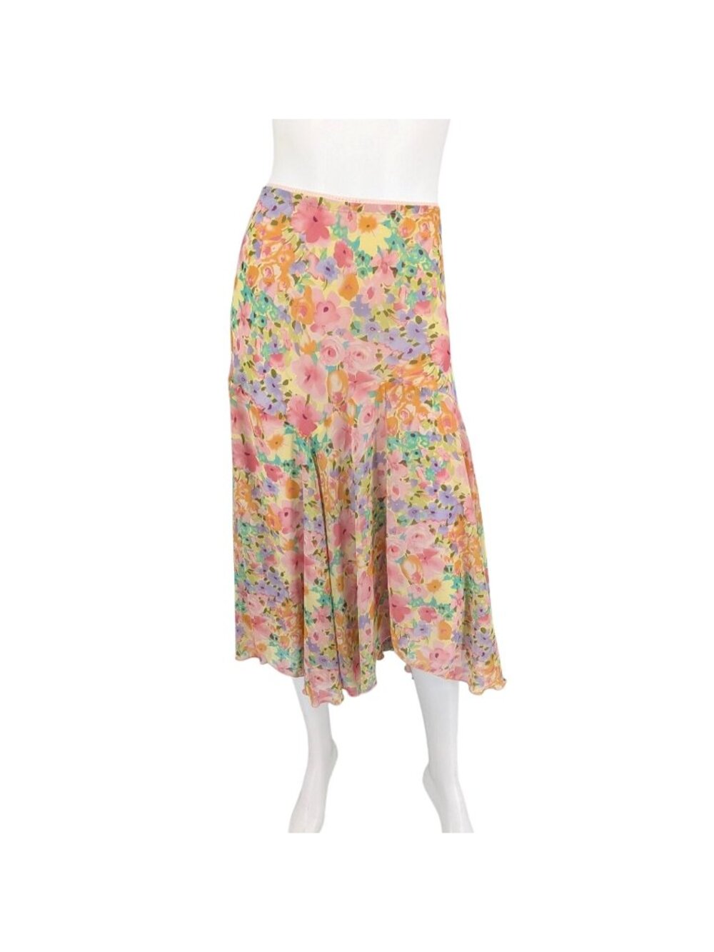 Floral Chiffon Midi Skirt Cottage Romantic Cottage Elastic Waist Flowy Plus 3X
